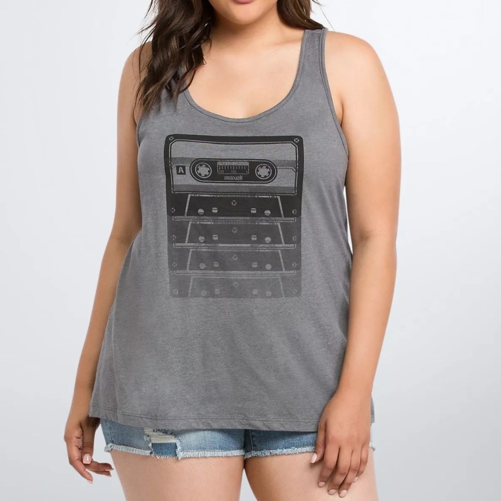 Torrid Gray Tank Top with Cassette Graphic
